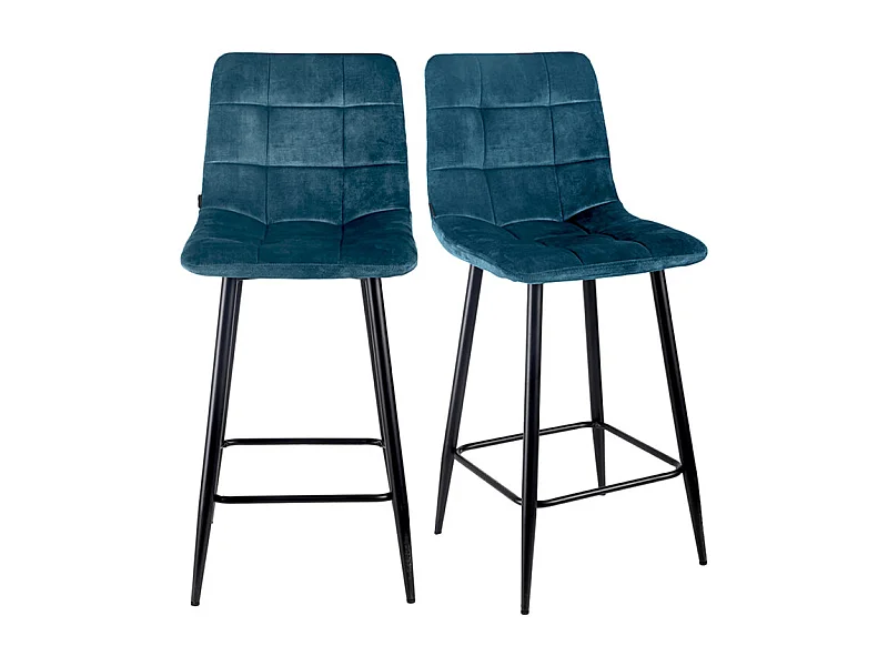Lot 2 chaises de bar avec assise H.75 cm en velours bleu - NAMI 2