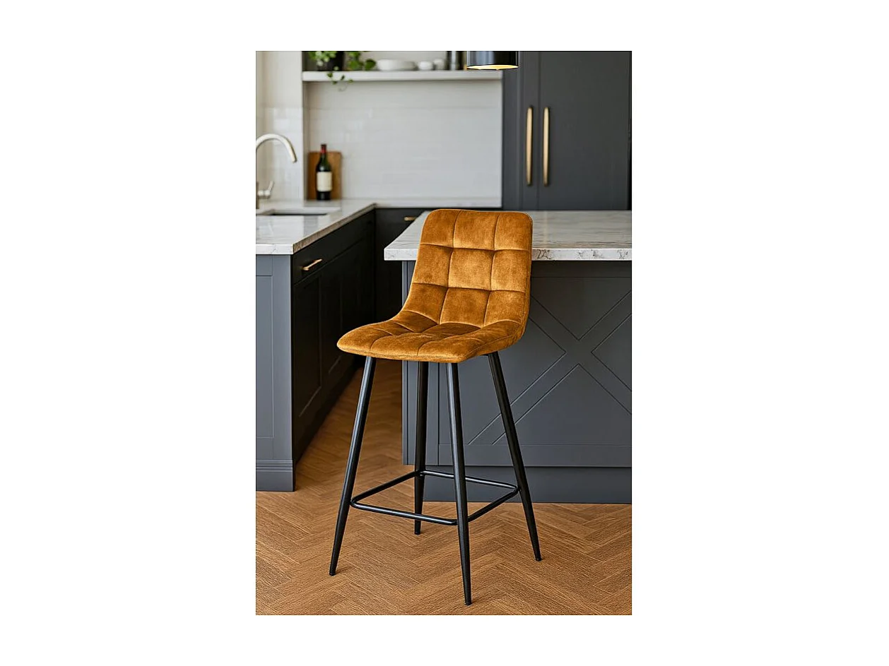 Lot 2 chaises de bar avec assise H.75 cm en velours moutarde - NAMI 2