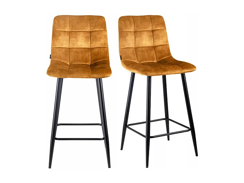 Lot 2 chaises de bar avec assise H.75 cm en velours moutarde - NAMI 2