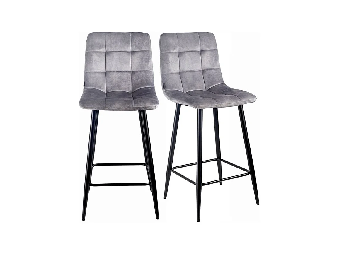 Lot 2 chaises de bar assise H.75 cm en velours gris clair - NAMI 2