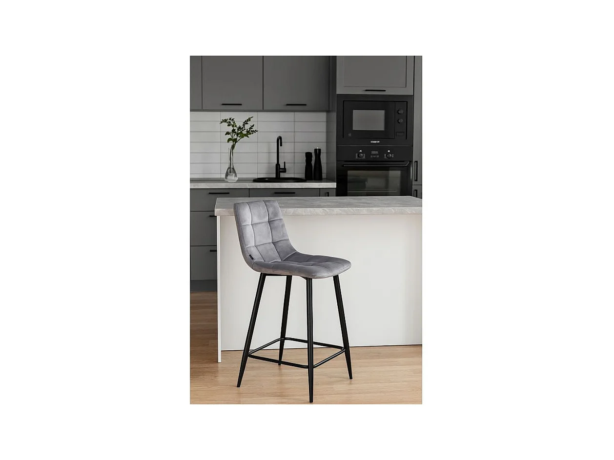 Lot 2 chaises de bar assise H.75 cm en velours gris clair - NAMI 2