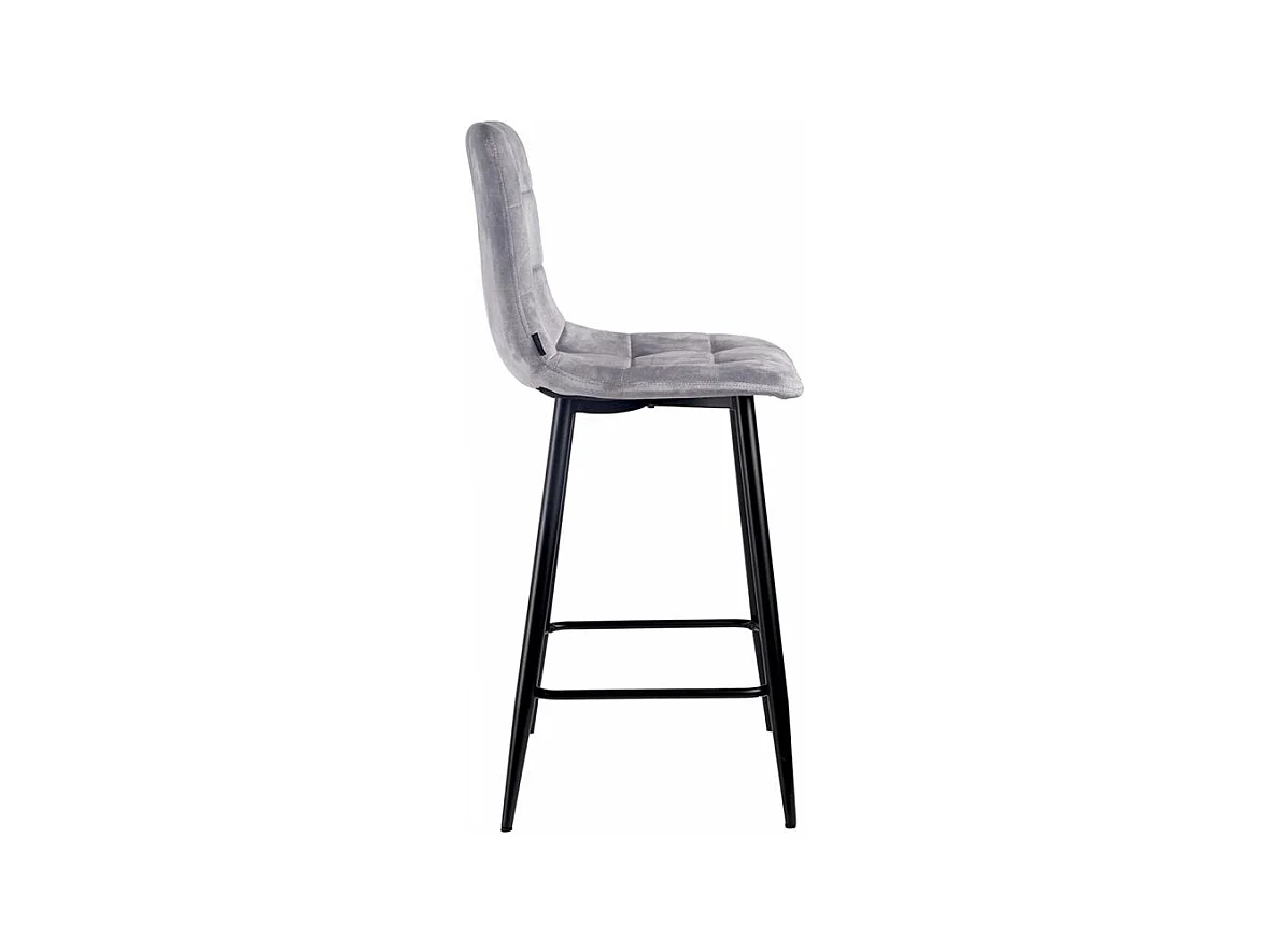 Lot 2 chaises de bar assise H.75 cm en velours gris clair - NAMI 2