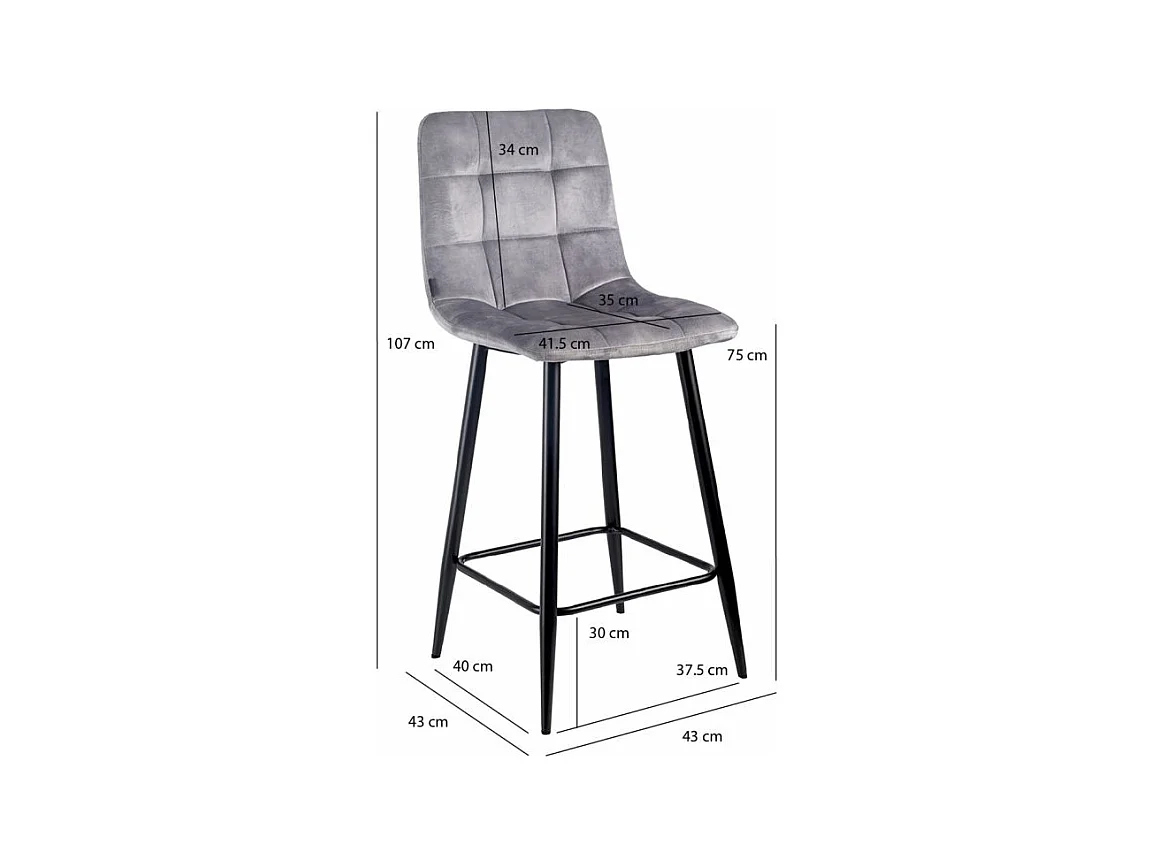 Lot 2 chaises de bar assise H.75 cm en velours gris clair - NAMI 2