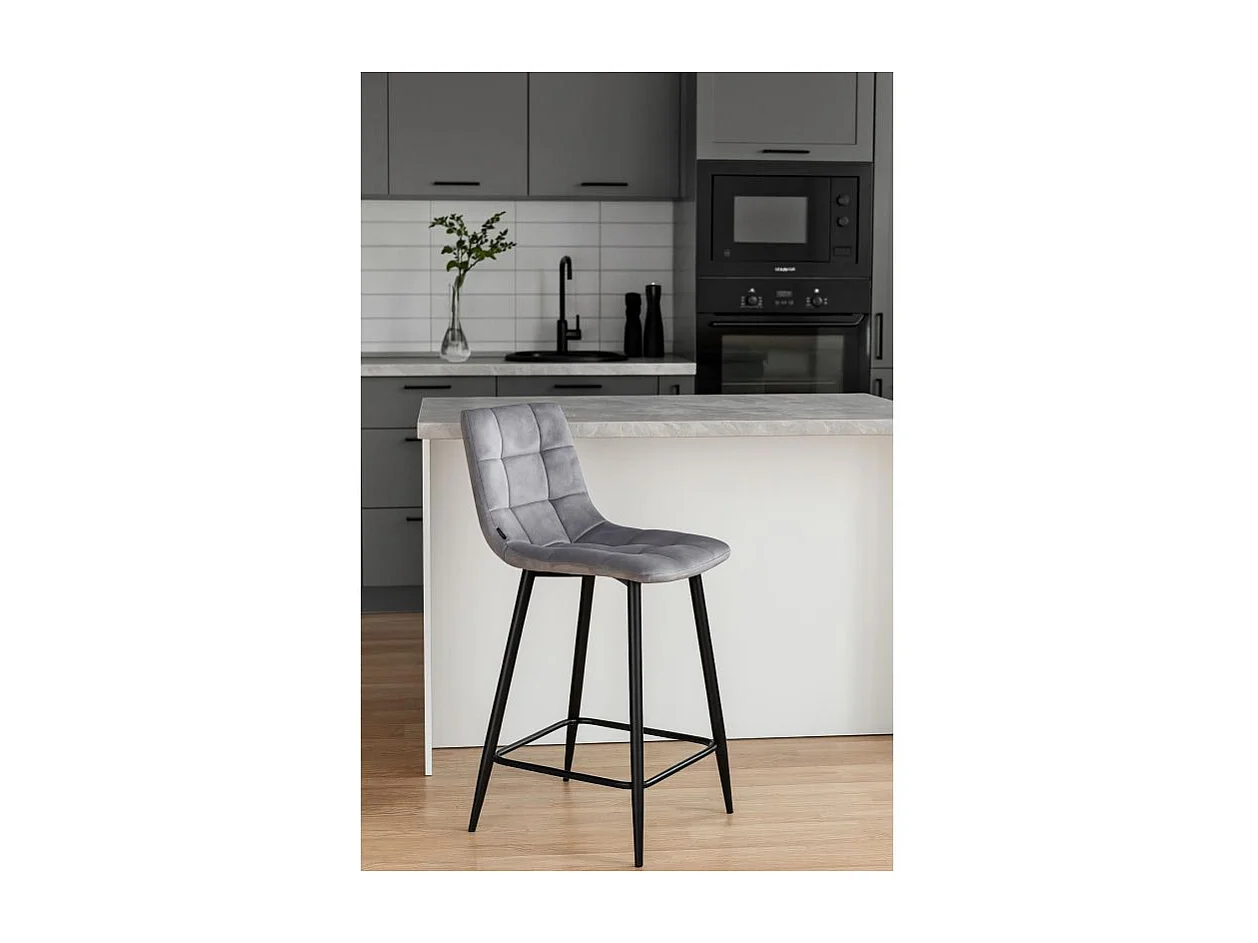 Lot 2 chaises de bar assise H.75 cm en velours gris clair - NAMI 2