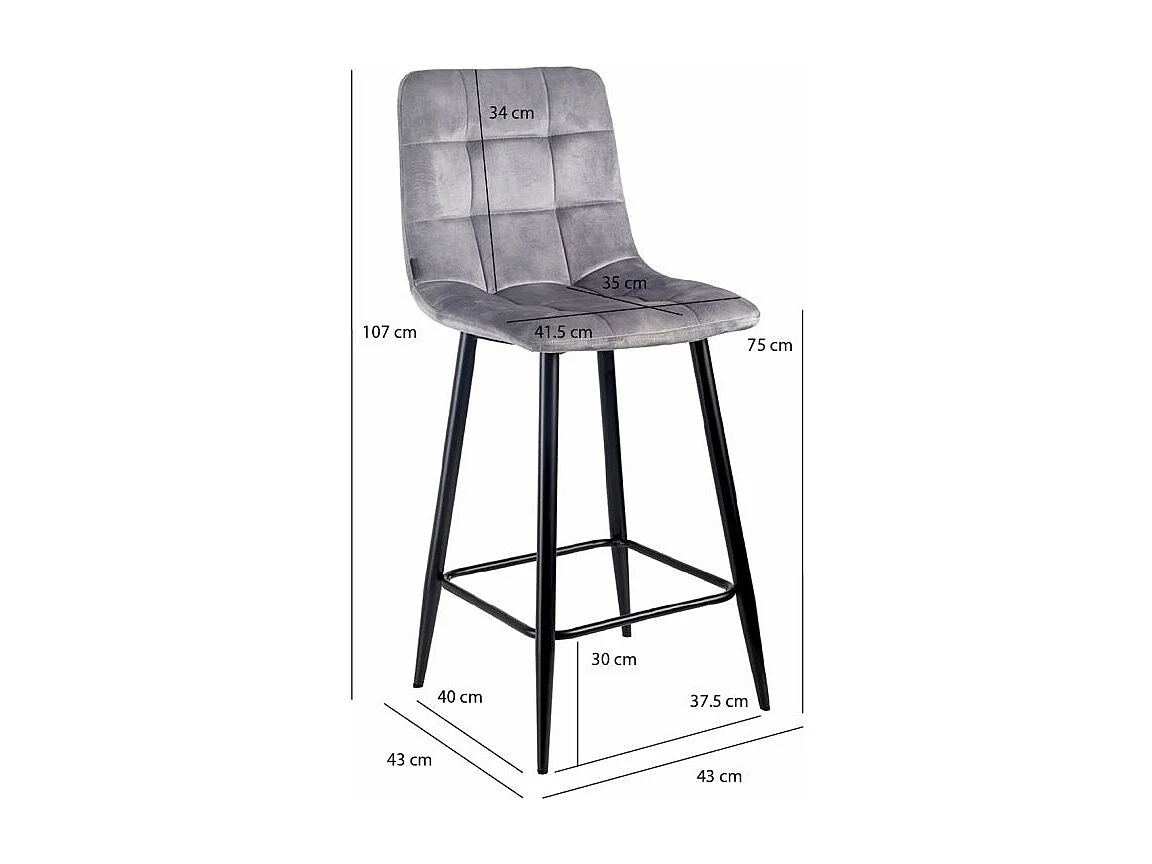 Lot 2 chaises de bar assise H.75 cm en velours gris clair - NAMI 2
