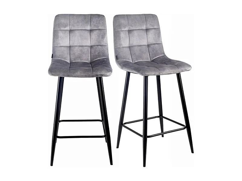 Lot 2 chaises de bar assise H.75 cm en velours gris clair - NAMI 2