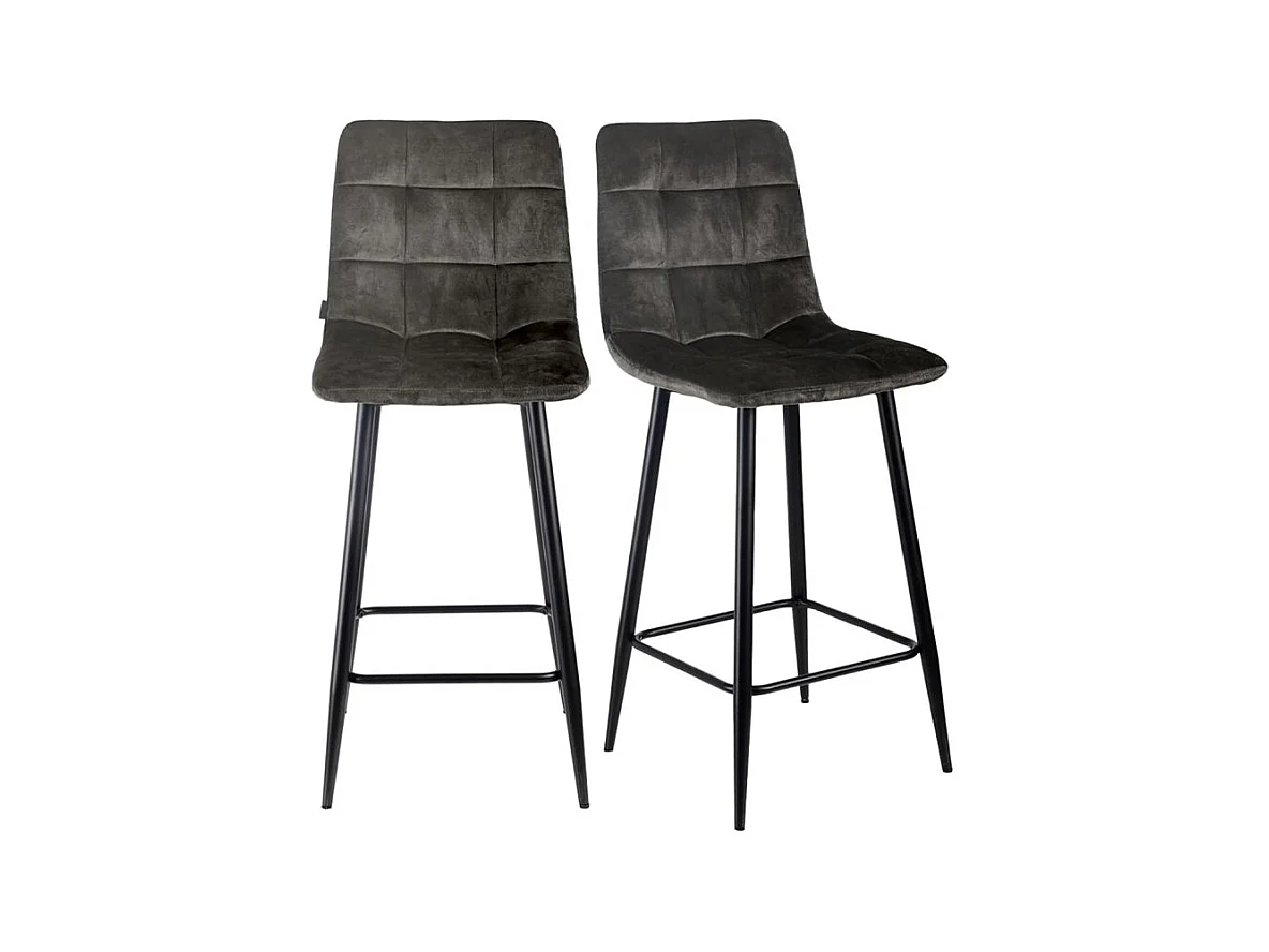 Lot 2 chaises de bar assise H.75 cm en velours gris foncé - NAMI 2