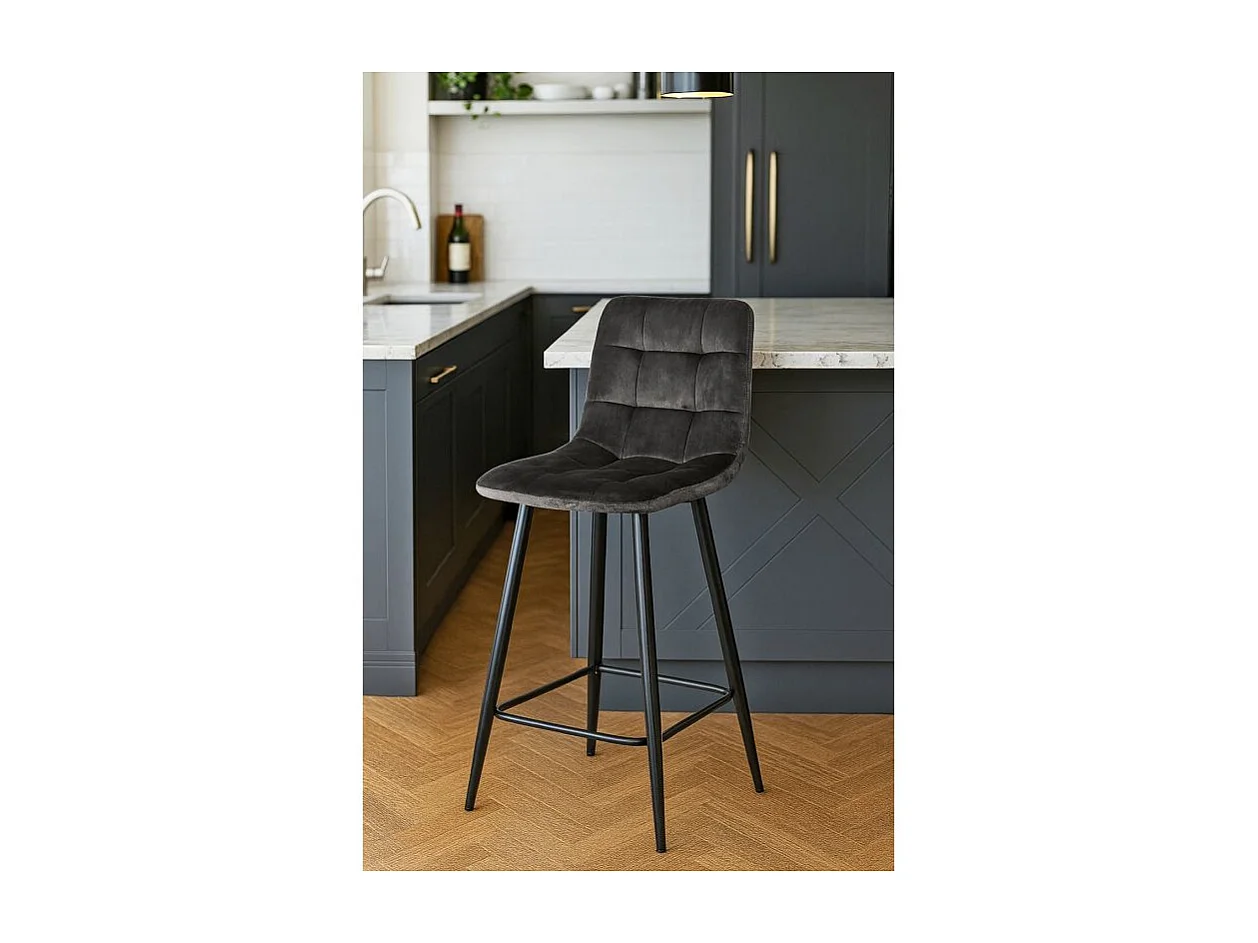 Lot 2 chaises de bar assise H.75 cm en velours gris foncé - NAMI 2