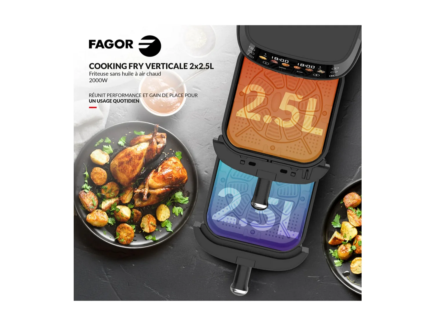 Fagor Friteuse sans huile 2x2.5l 2000w noir - fg3301