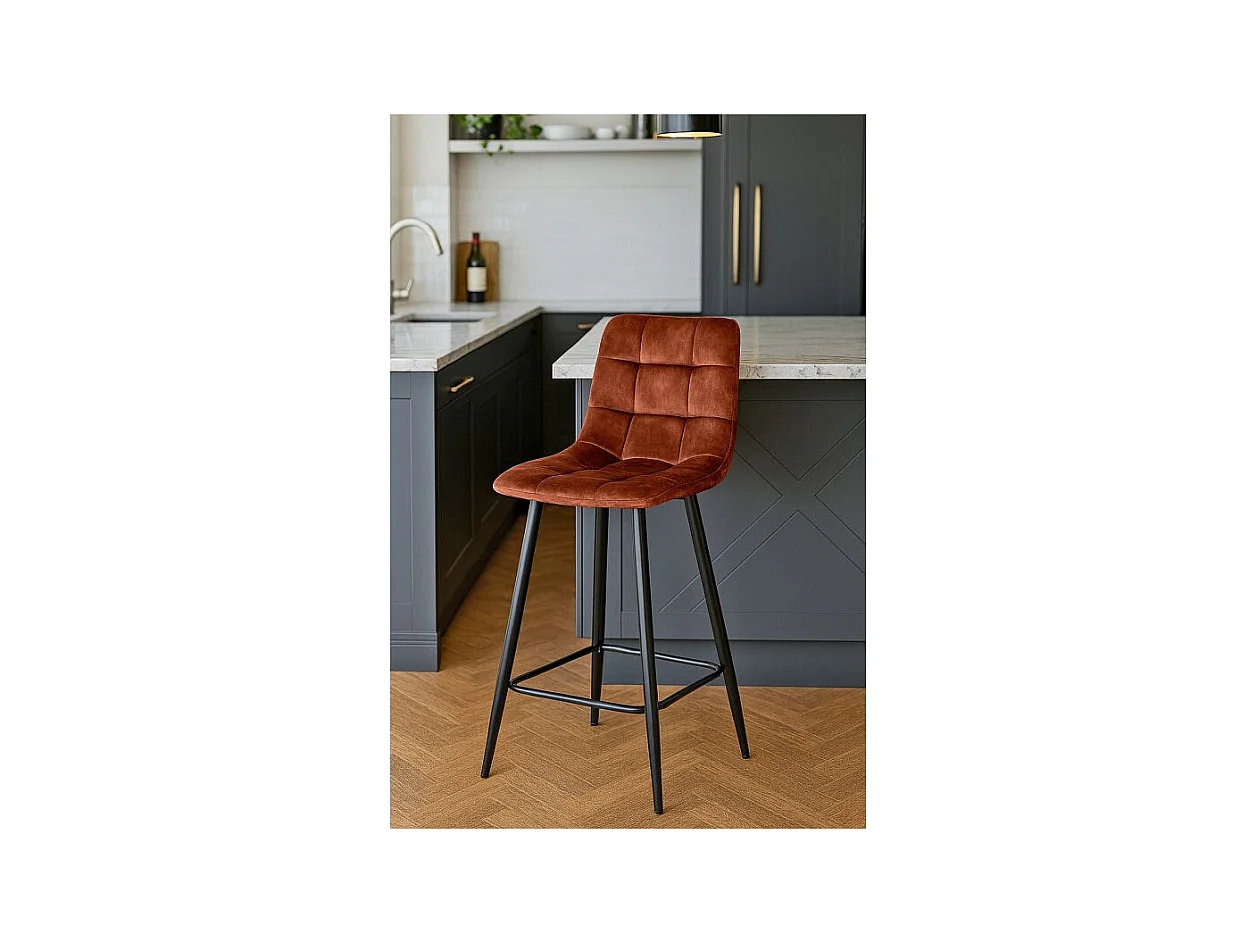 Lot 2 chaises de bar avec assise H.75 cm en velours ocre - NAMI 2