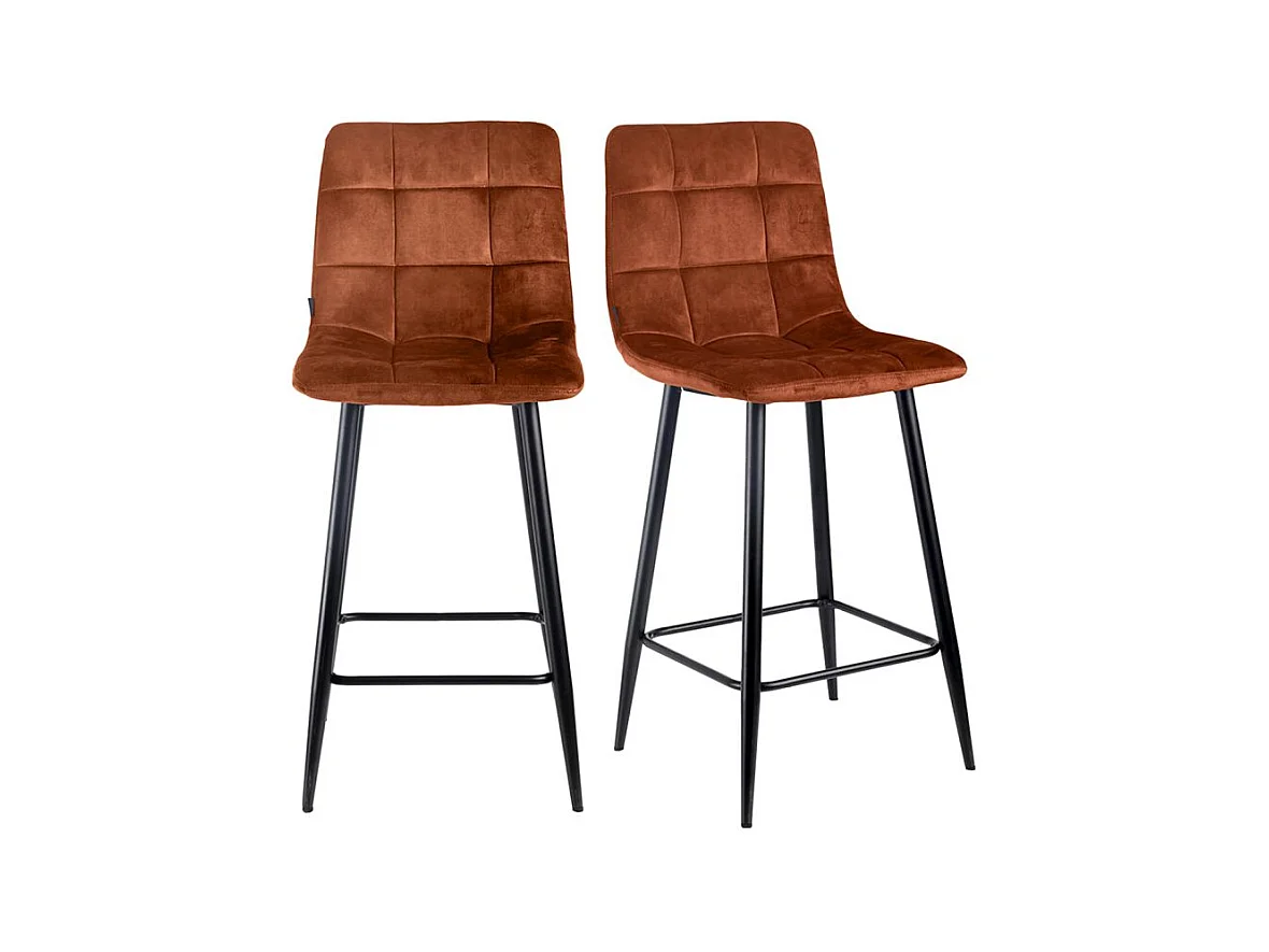 Lot 2 chaises de bar avec assise H.75 cm en velours ocre - NAMI 2