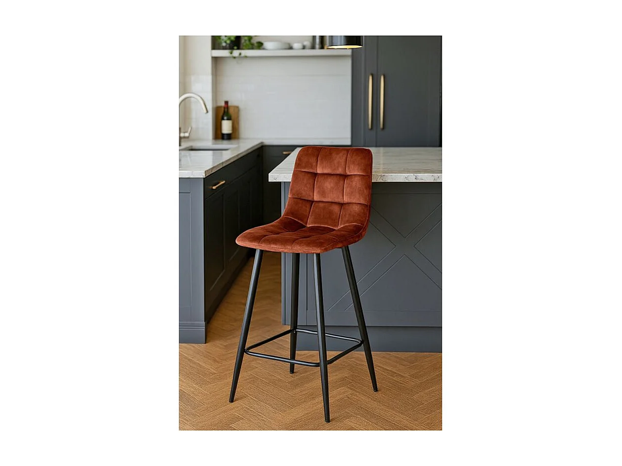 Lot 2 chaises de bar avec assise H.75 cm en velours ocre - NAMI 2