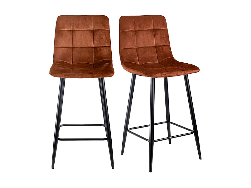 Lot 2 chaises de bar avec assise H.75 cm en velours ocre - NAMI 2