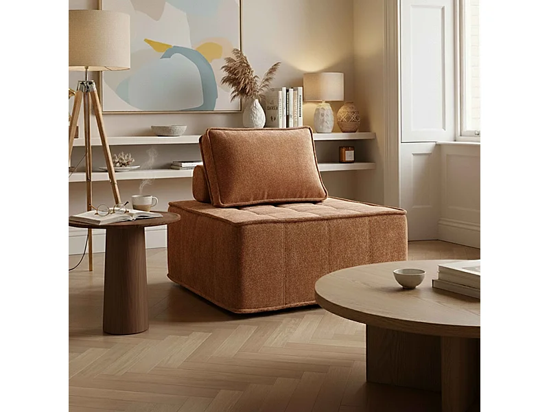 Fauteuil en tissu pour canapé modulable avec coussin terracotta