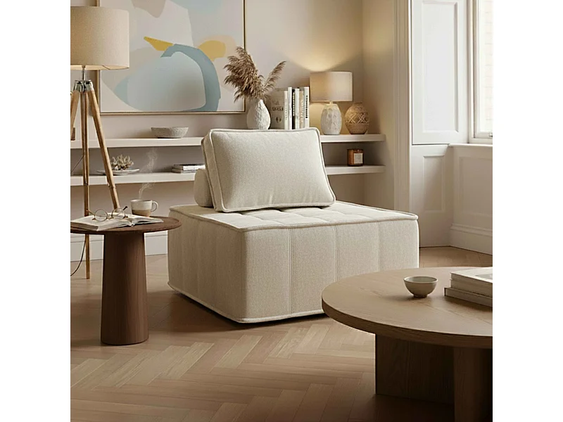 Fauteuil en tissu pour canapé modulable avec coussin ecru