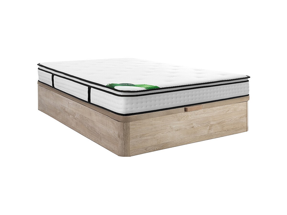 Set 160 x 200 cm - Bettkasten Natur Hell + Taschenfederkernmatratze 7 Zonen günstig online kaufen