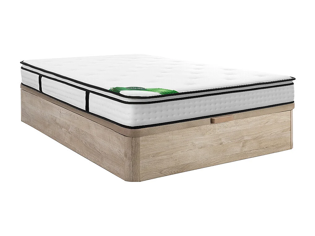 Ensemble 160 x 200 cm sommier coffre naturel clair + matelas ressorts ensachés 7 zones surmatelas intégré et coutil bambou ép.23cm - TAREVO de NATUREA