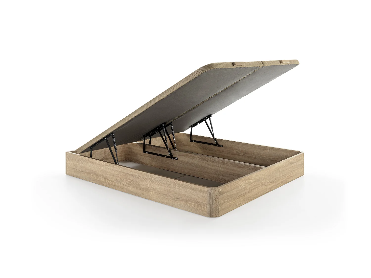 Sett 180 x 200 cm sengekasse i lys naturlig finish + pocketfjærmadrass med 7 soner, integrert overmadrass og bambusstoff, 23 cm tykkelse - TAREVO fra NATUREA