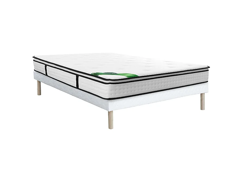 Set 140 x 190 cm - Boxspringbett + Taschenfederkernmatratze 7 Zonen mit integriertem Topper und Bambusbezug 23 cm - TAREVO von NATUREA