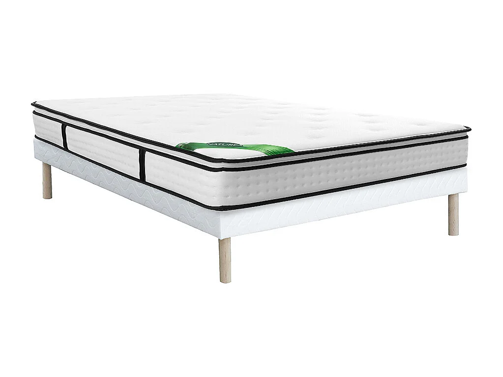 Ensemble 140 x 190 cm sommier tapissier + matelas ressorts ensachés 7 zones surmatelas intégré et coutil bambou ép.23cm - TAREVO de NATUREA
