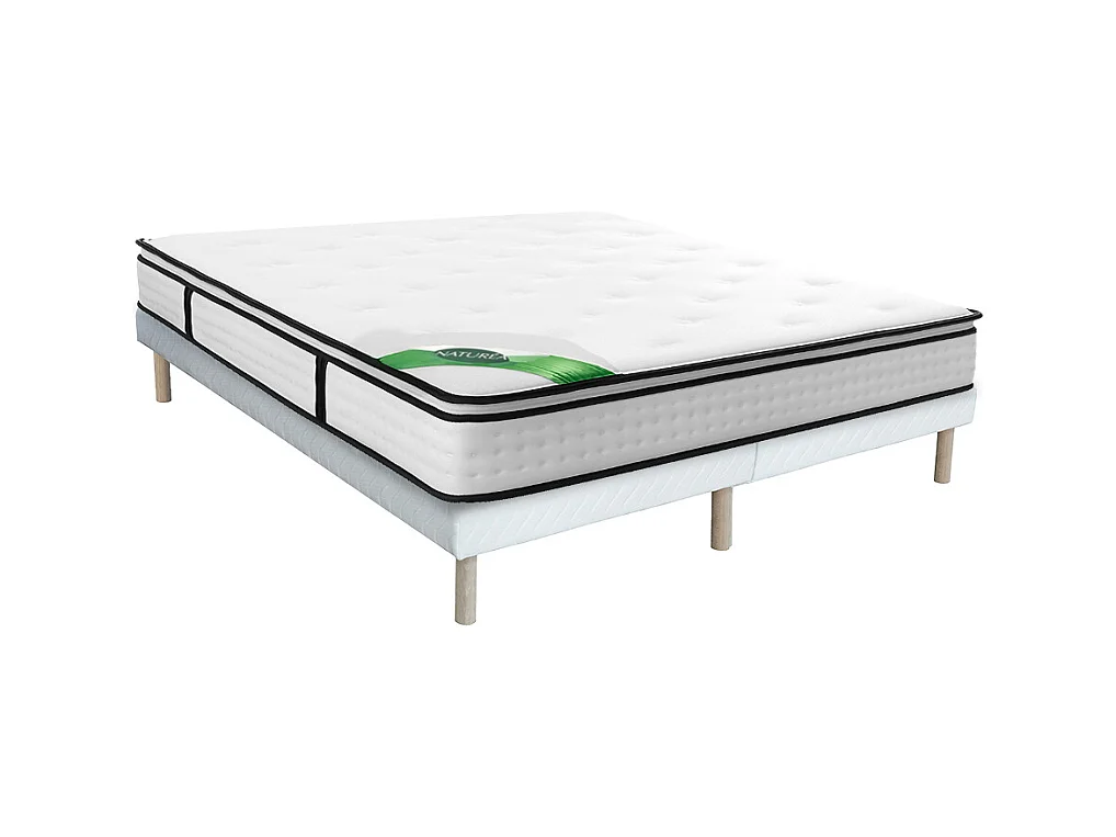 Ensemble 180 x 200 cm sommier tapissier + matelas ressorts ensachés 7 zones surmatelas intégré et coutil bambou ép.23cm - TAREVO de NATUREA