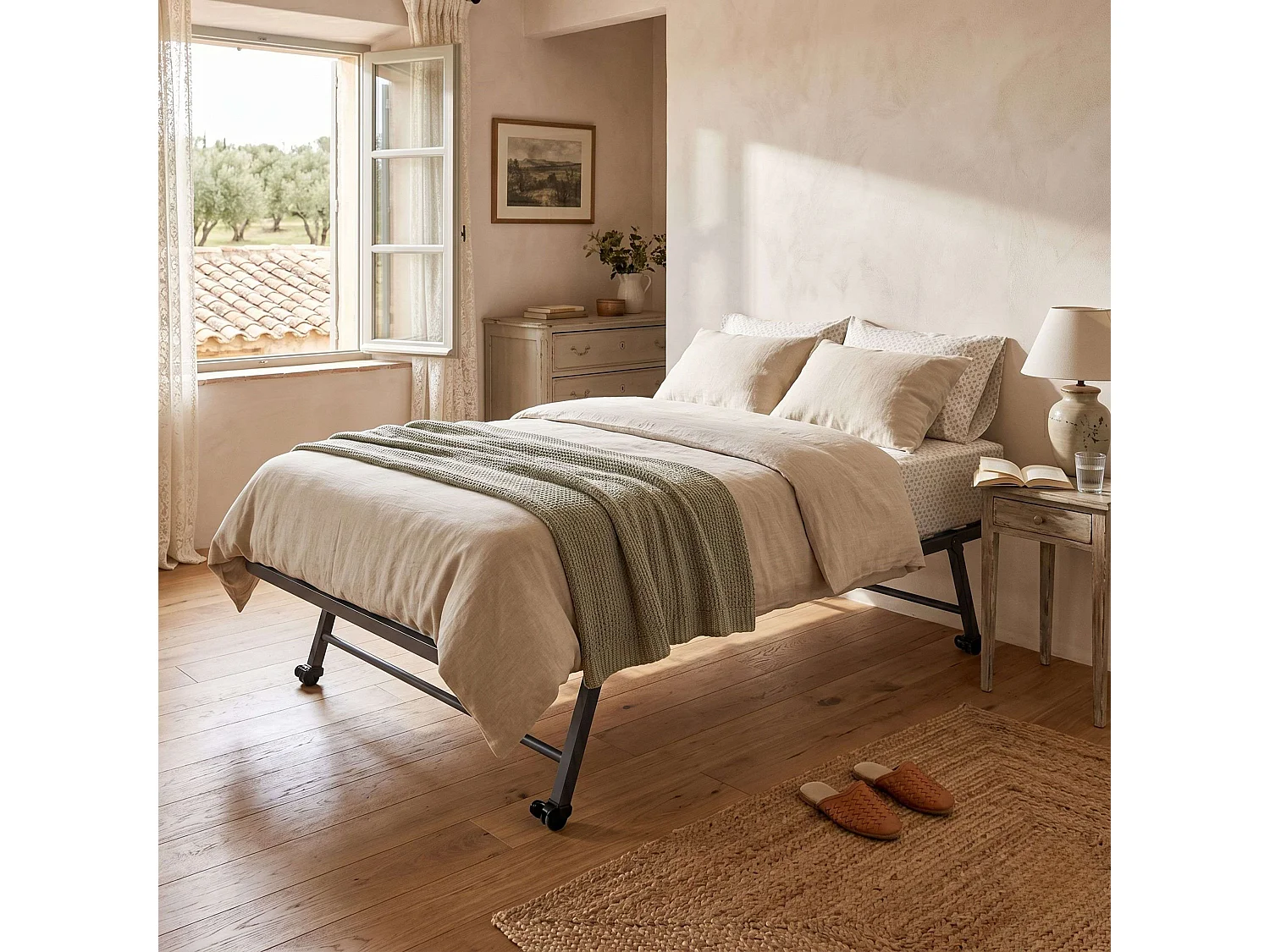 Somier 90x190 cm Cama Canguro Inferior Pata Plegable Ruedas Balda Ancha