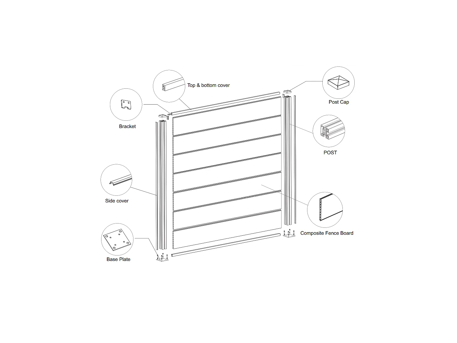 Set de fixation clôture bois composite  Gris