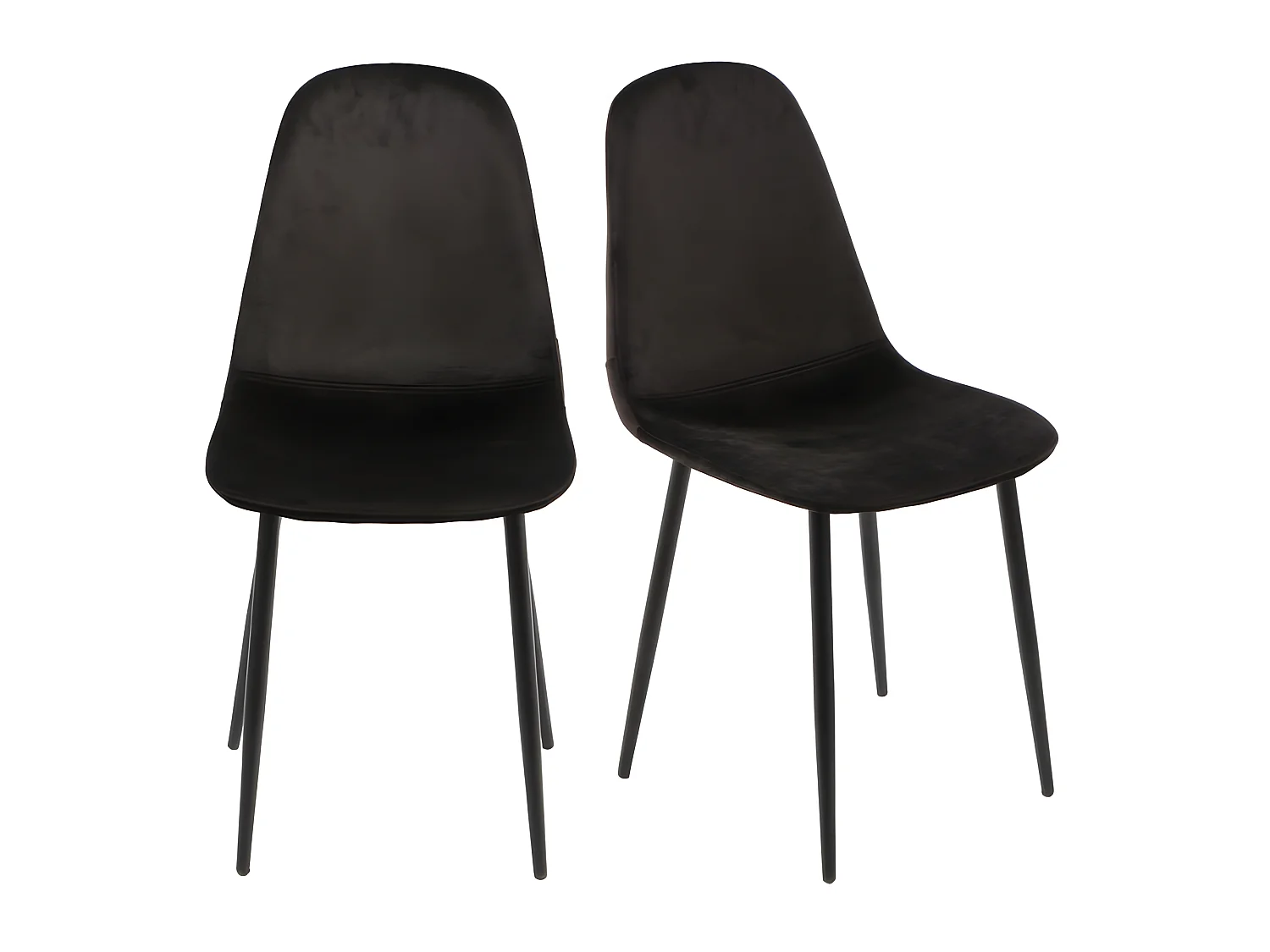 Lot de 2 chaises en velours noir et piètement en métal noir - BIBA