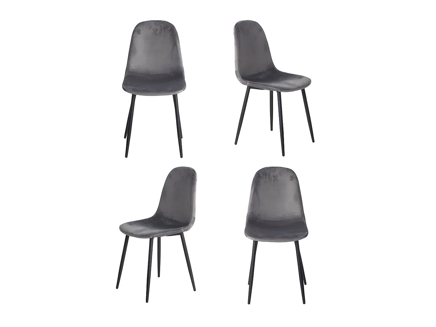 Lot de 4 chaises en velours gris foncé et pieds métal noir - BIBA