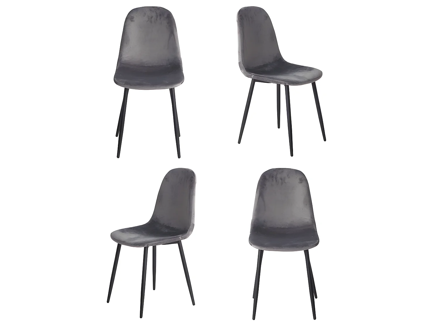 Lot de 4 chaises en velours gris foncé et pieds métal noir - BIBA
