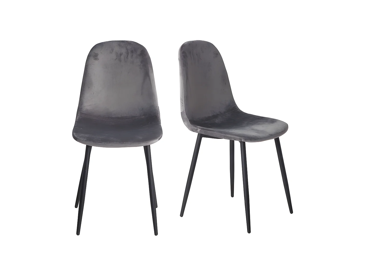 Lot de 2 chaises en velours gris foncé et pieds métal noir - BIBA