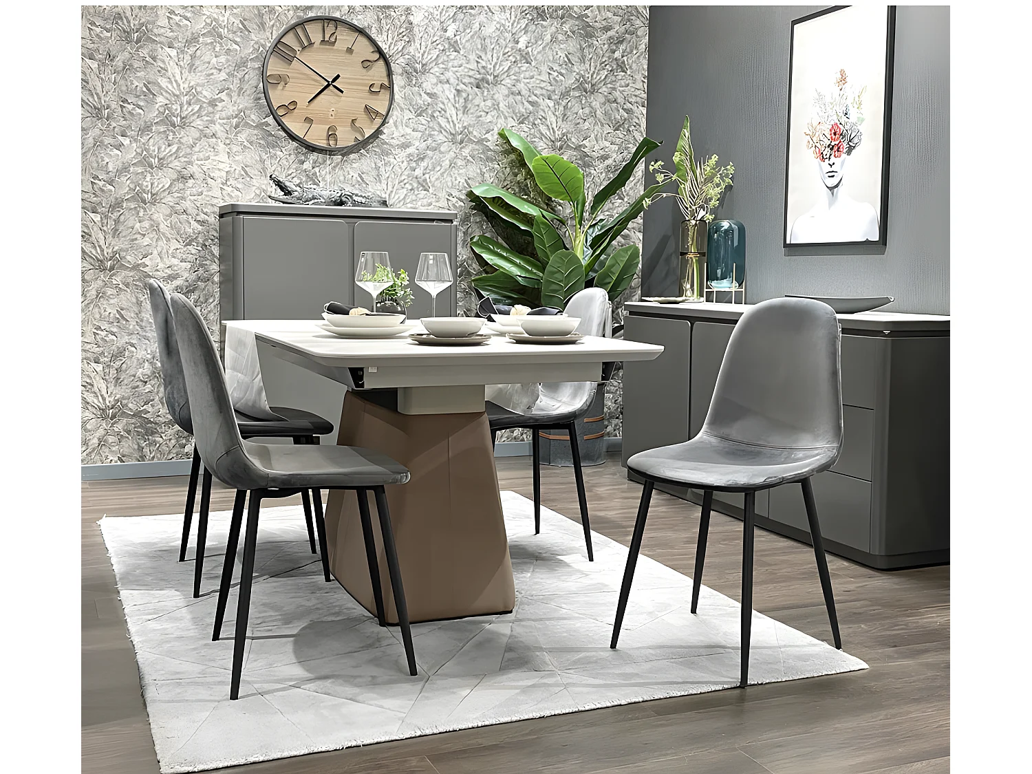 Lot de 2 chaises en velours gris foncé et pieds métal noir - BIBA