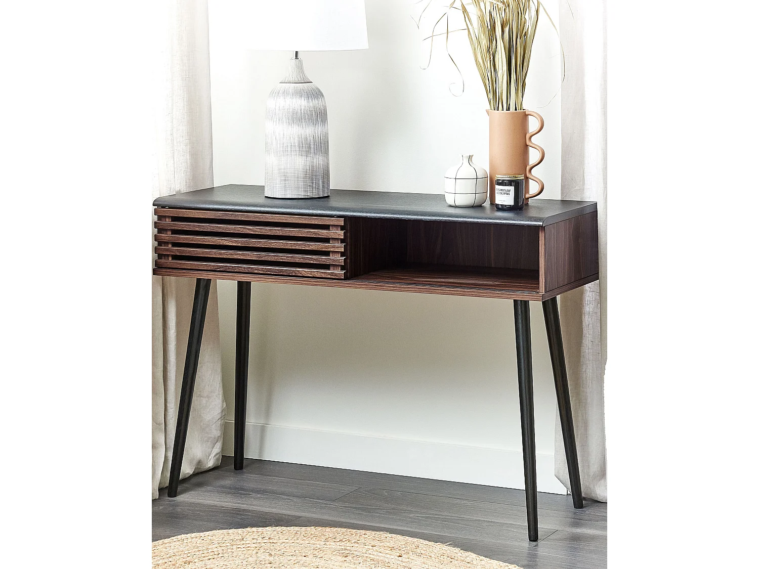 Rechteckiger Konsolentisch dunkler Holzfarbton industrieller Stil Perth