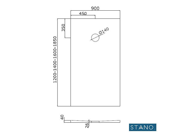 Piatto doccia da piastrellare DINO 4 pendenze 90 x 160 cm