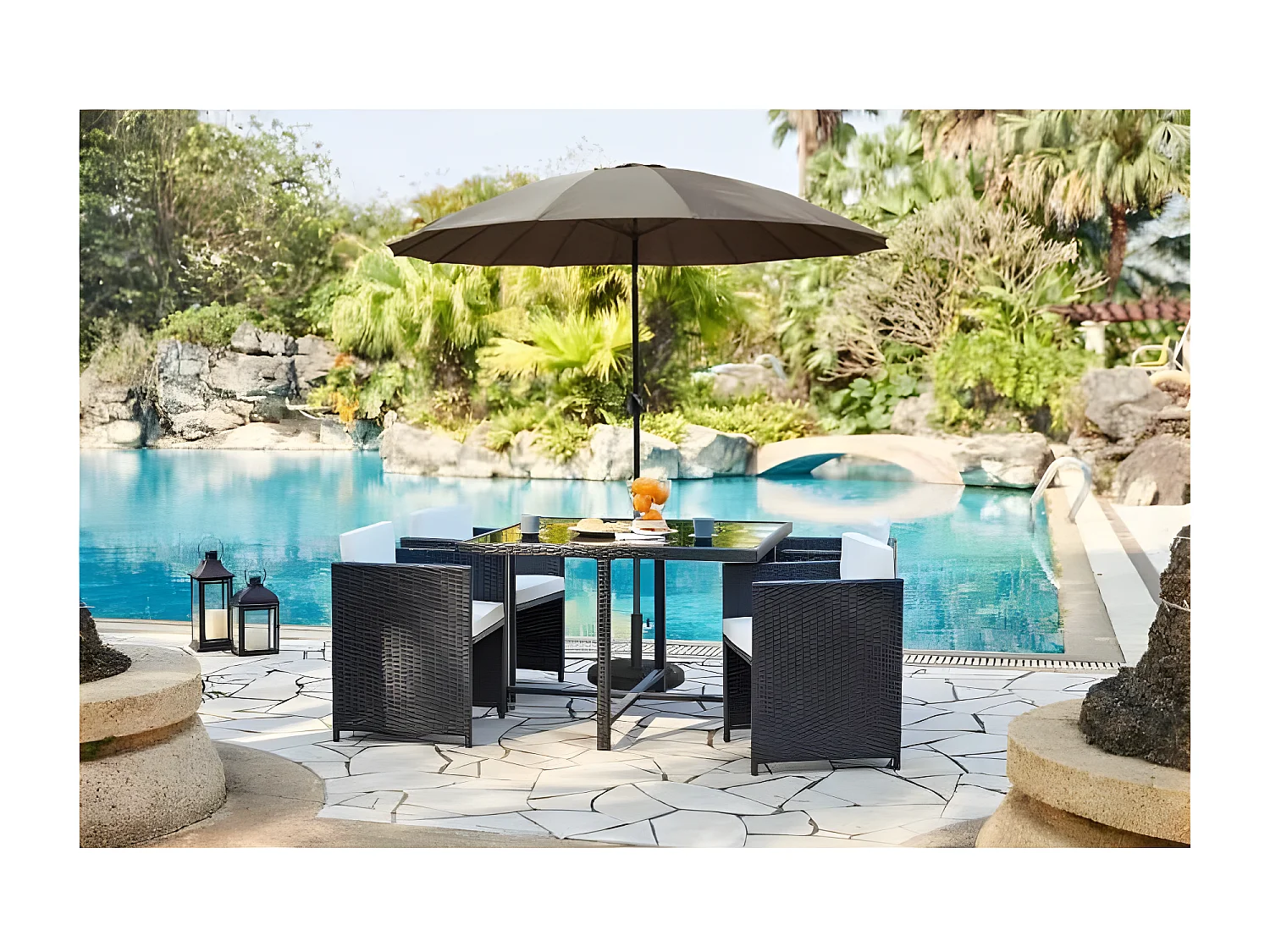 Parasol droit type Shanghai diametre 3m inclinable - Mat aluminium et toile polyester 180g - Taupe - AURINKO