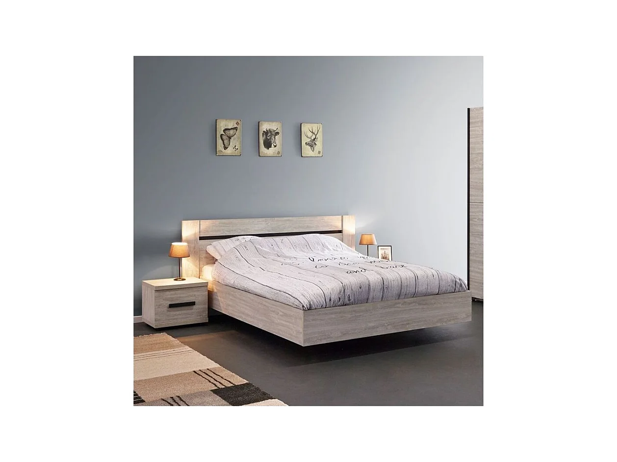 MARJORIE - Lit 180x200cm Structure Effet Bois Grisé Style Comtemporain