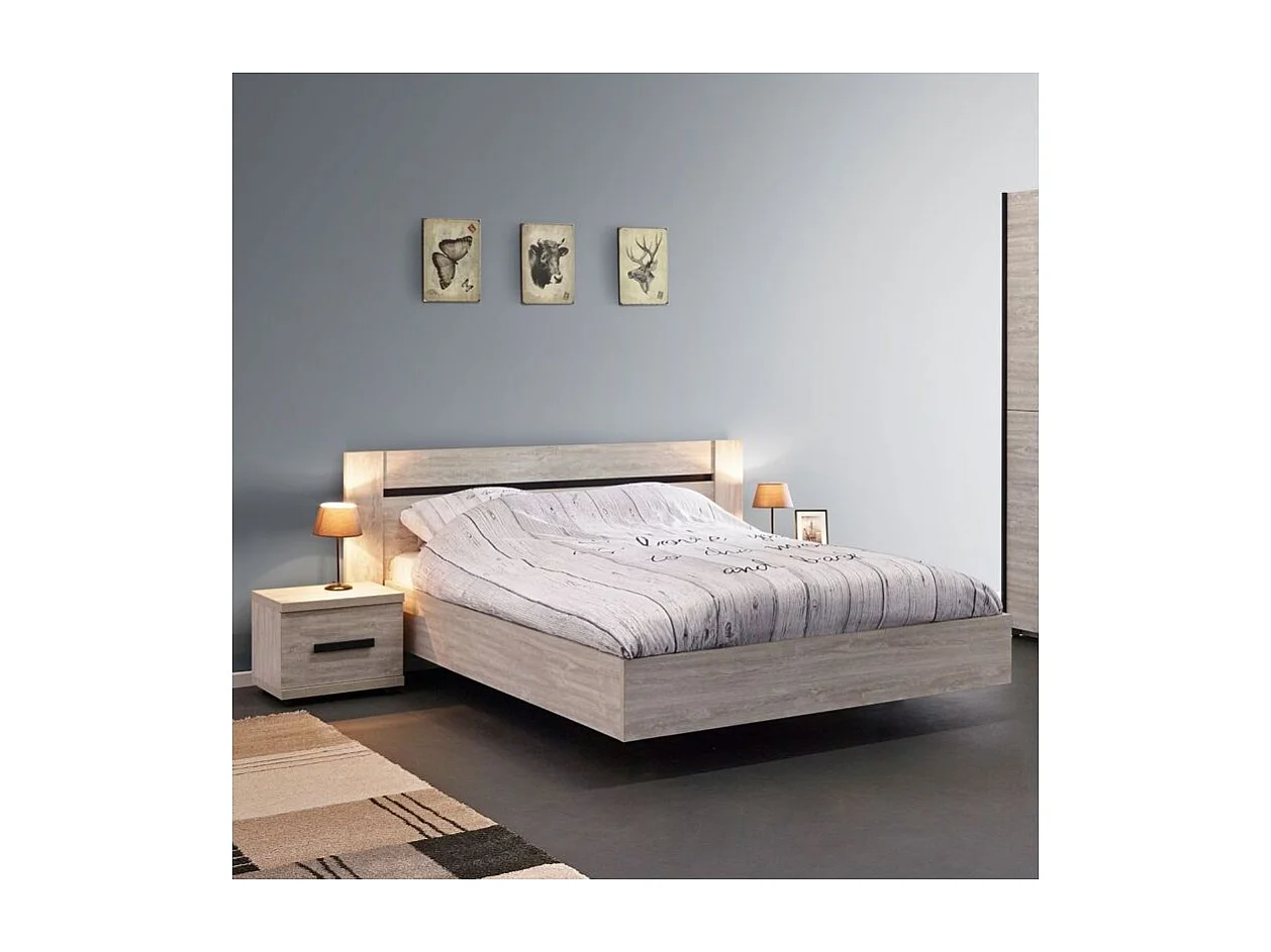MARJORIE - Lit 180x200cm Structure Effet Bois Grisé Style Comtemporain