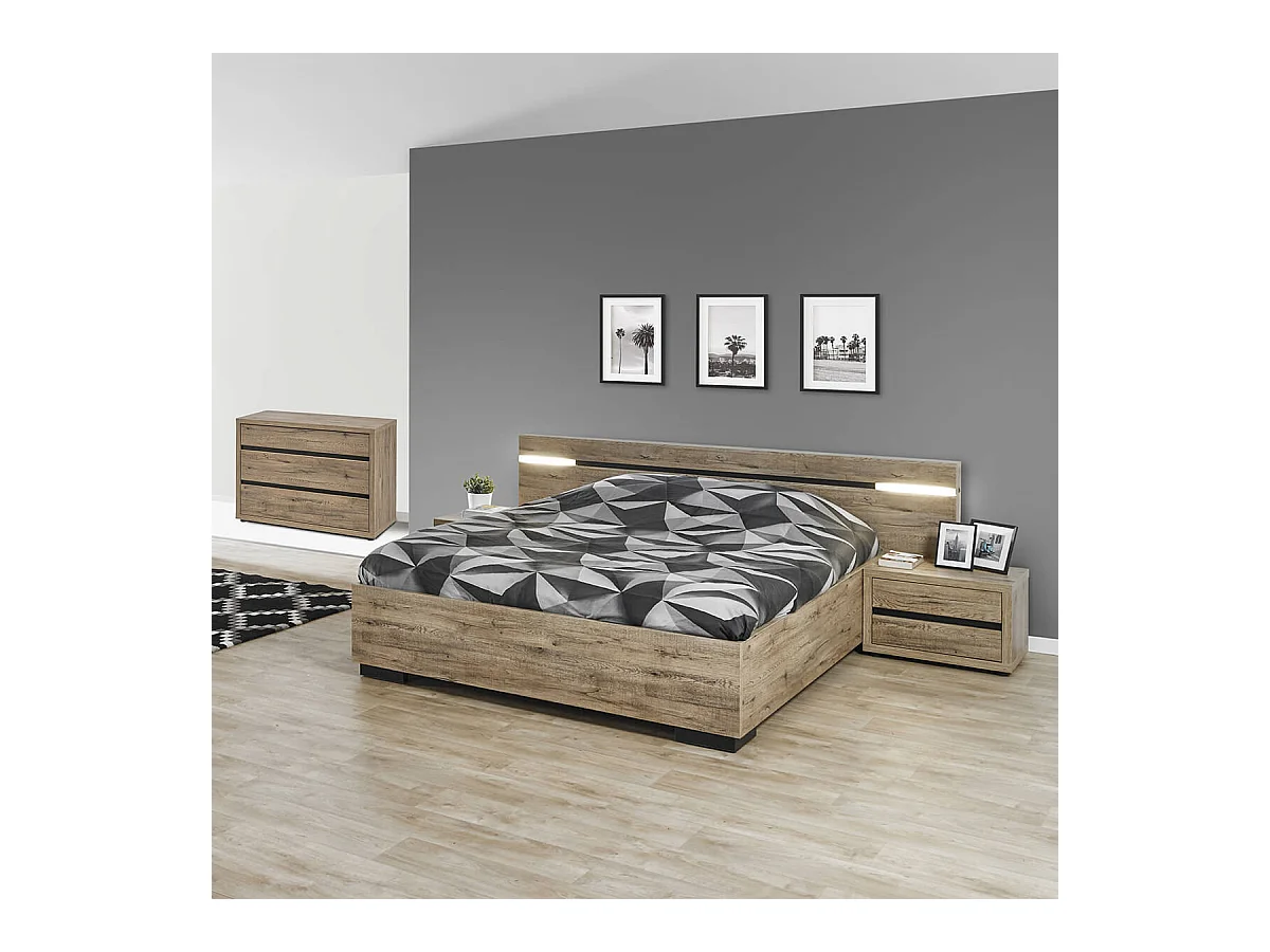 IRISA - Lit 160x200cm Aspect Bois avec Eclairage Led