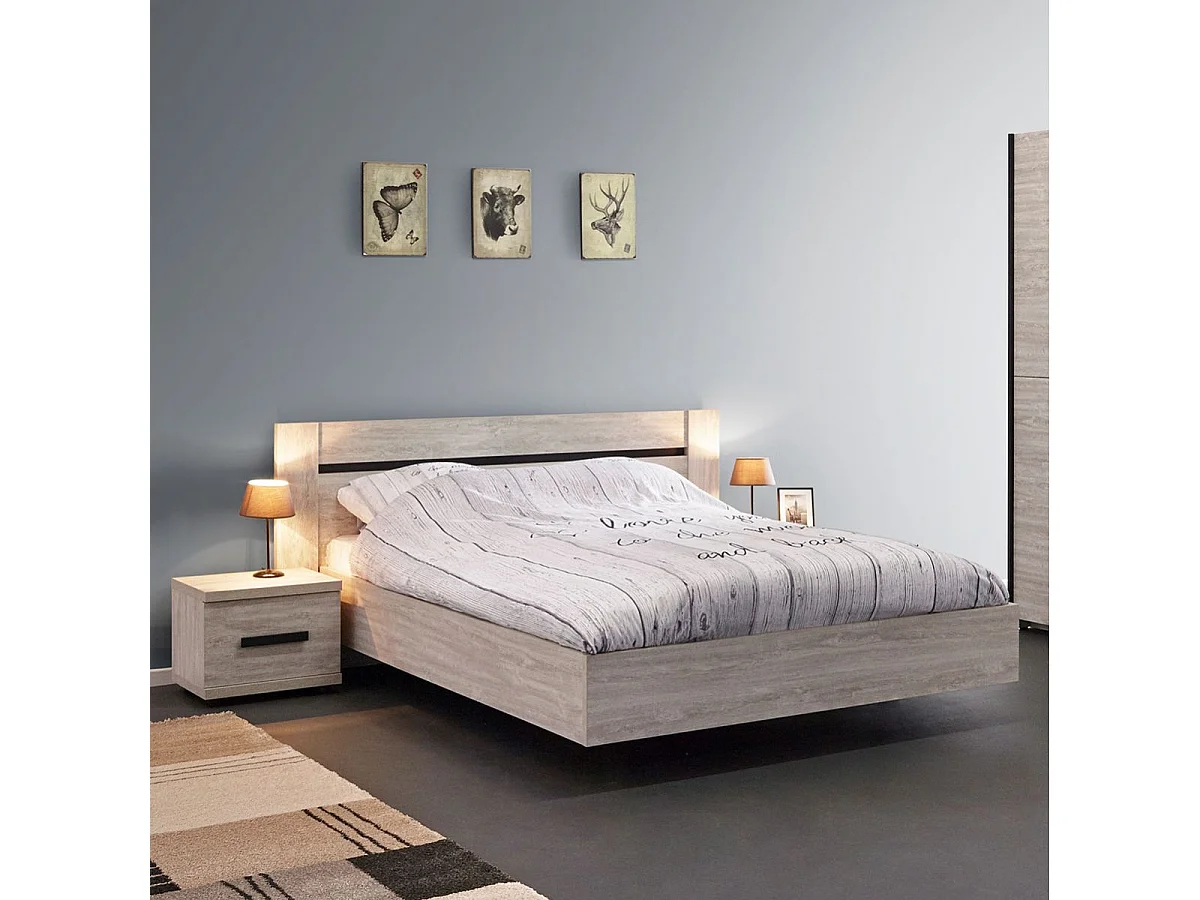 MARJORIE - Lit 140x200cm Structure Effet Bois Grisé Style Comtemporain