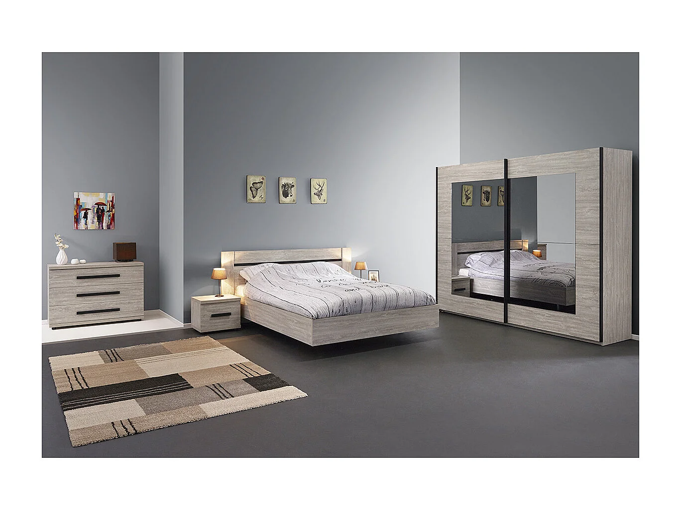 MARJORIE - Lit 140x200cm Structure Effet Bois Grisé Style Comtemporain