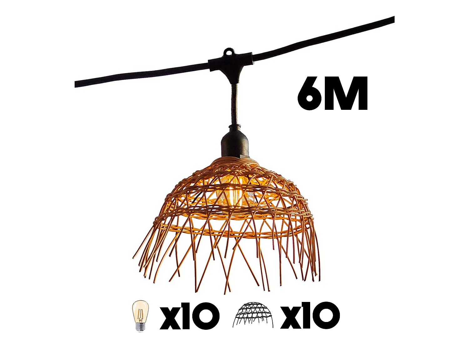 Guirlande lumineuse HAWAII Noir Poly rotin 6M