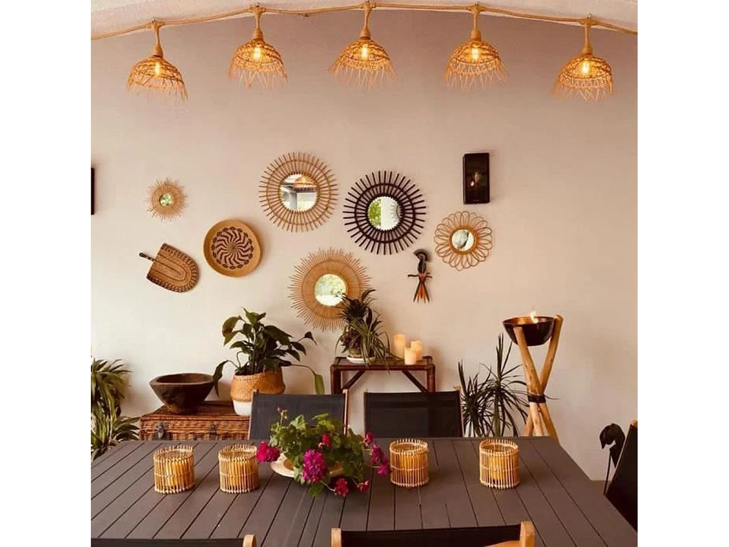 Guirlande lumineuse HAWAII Noir Poly rotin 6M