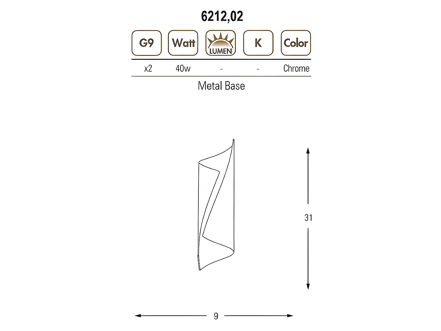 Applique Tarsus - Chrome - 9 x 9 x 31 cm