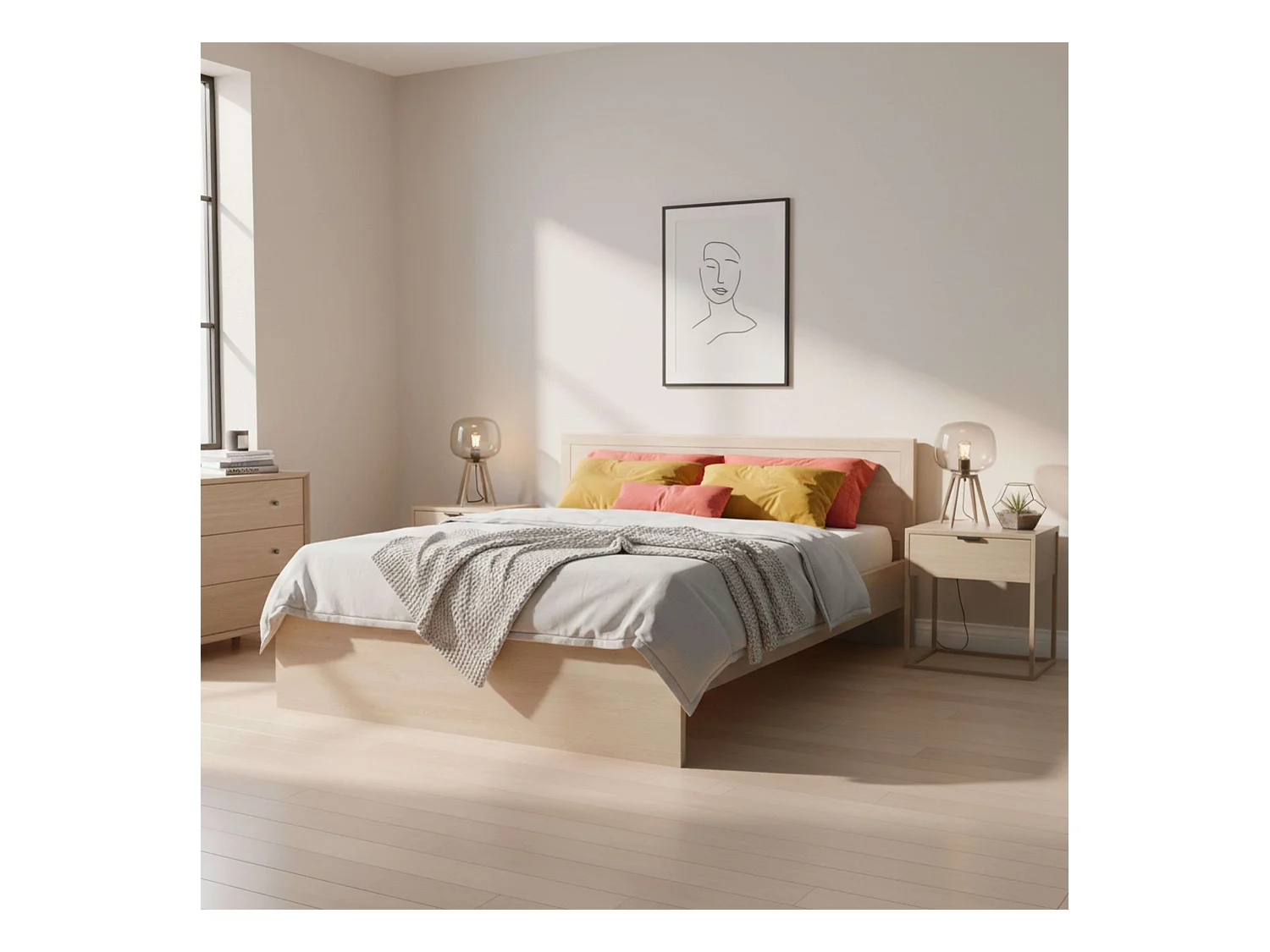 Lit double en chêne de Brooklyn de la Baltique 135-140x190 cm