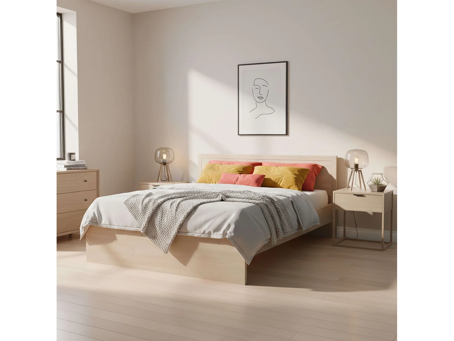 Lit double en chêne de Brooklyn de la Baltique 135-140x190 cm
