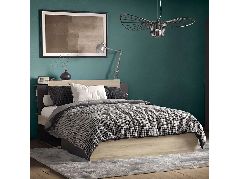 Cama matrimonio Life Cabecero 2C 135/140x190/200 Roble Kronberg/Negro mate