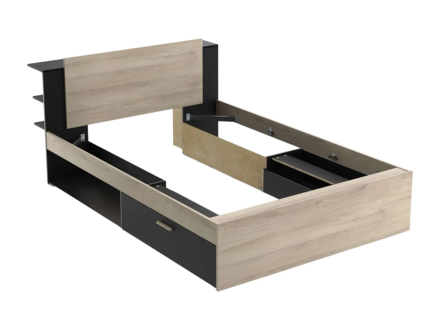 Cama matrimonio Life Cabecero 2C 135/140x190/200 Roble Kronberg/Negro mate