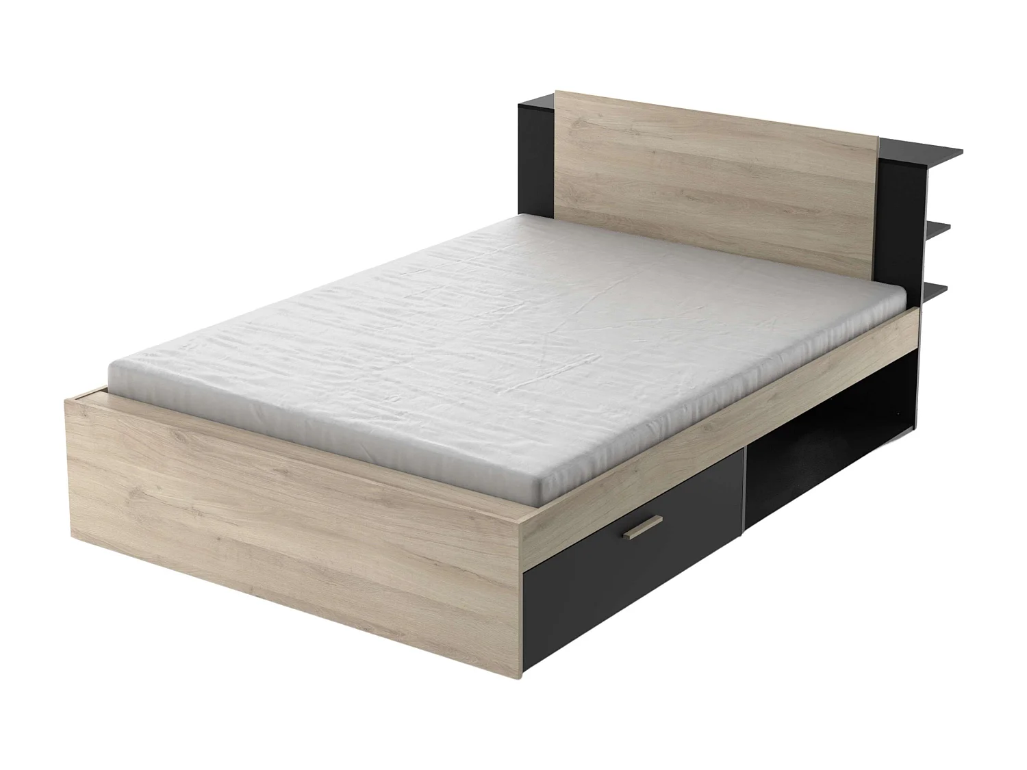 Cama matrimonio Life Cabecero 2C 135/140x190/200 Roble Kronberg/Negro mate