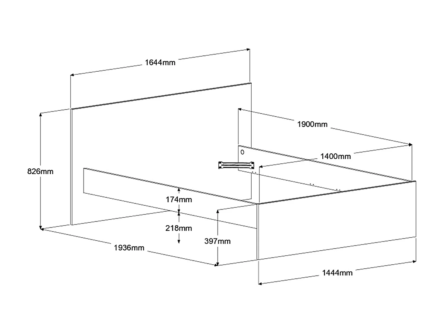 Cama Doble John c/cajones Roble Brooklyn y Negro Stipple 135-140x190 cm