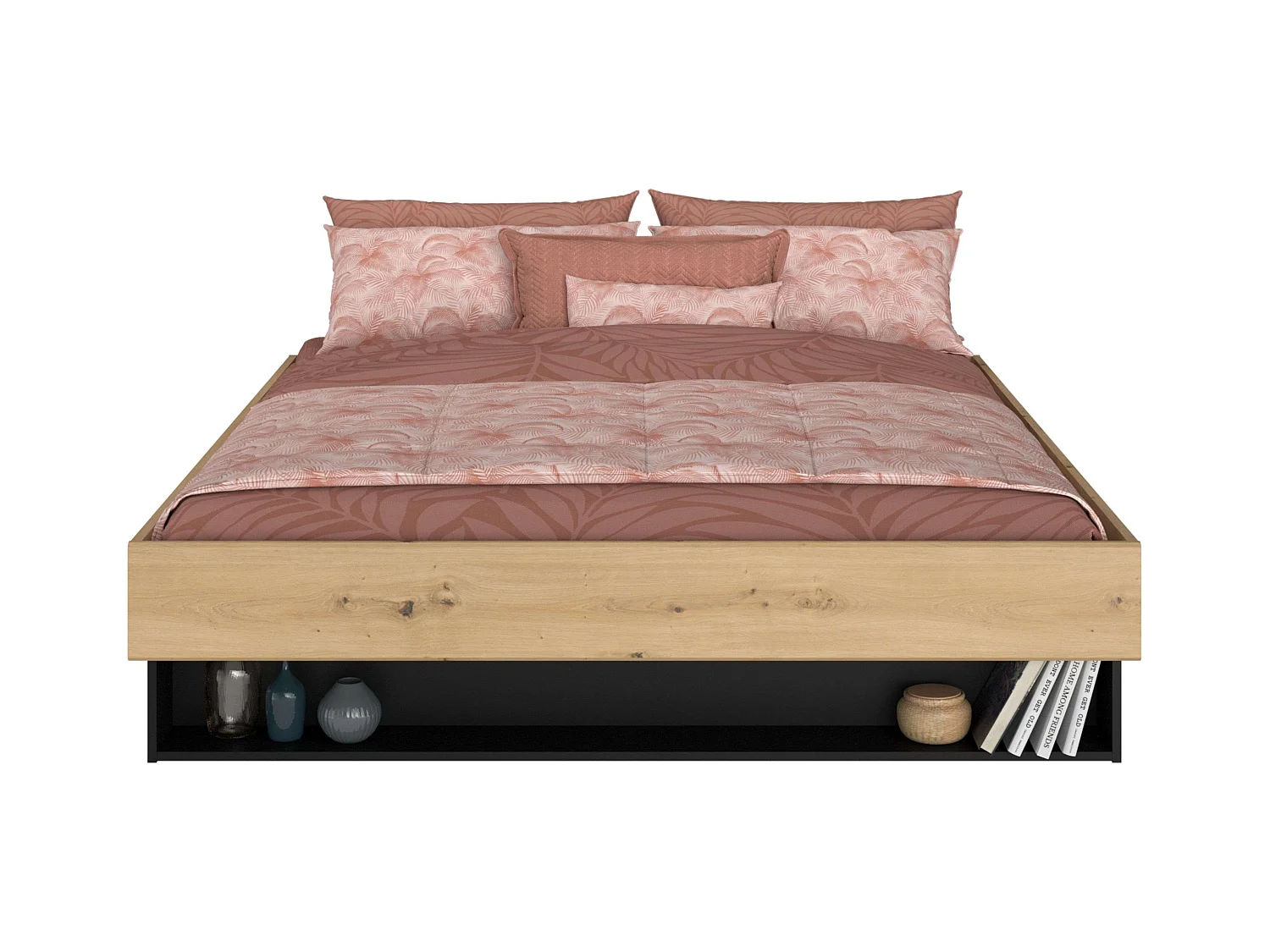 Cama Matrimonio Lampe Dormirotio, Roble/Negro Stipple, 160x200 cm